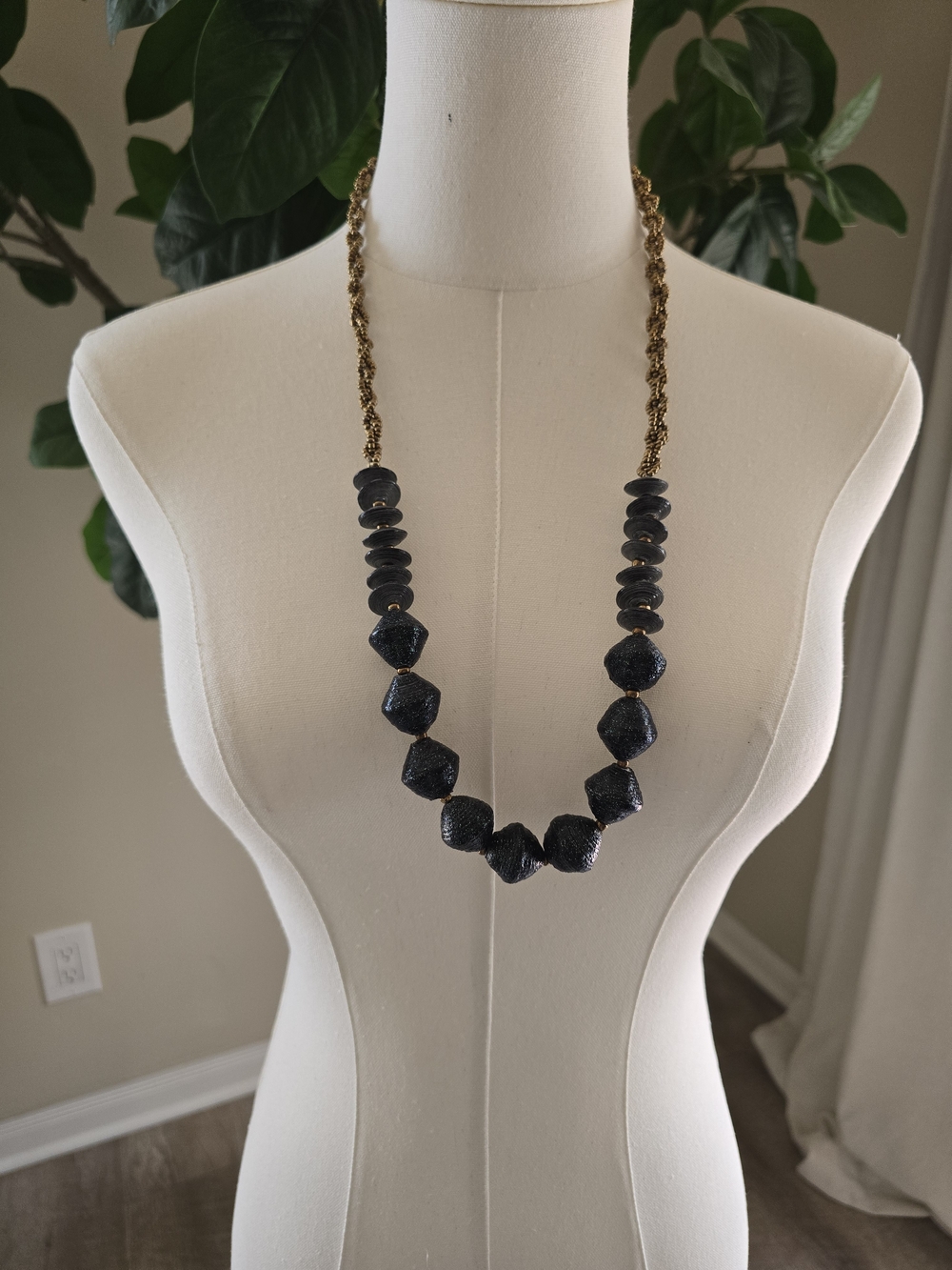 Black Beaded Statement Necklace